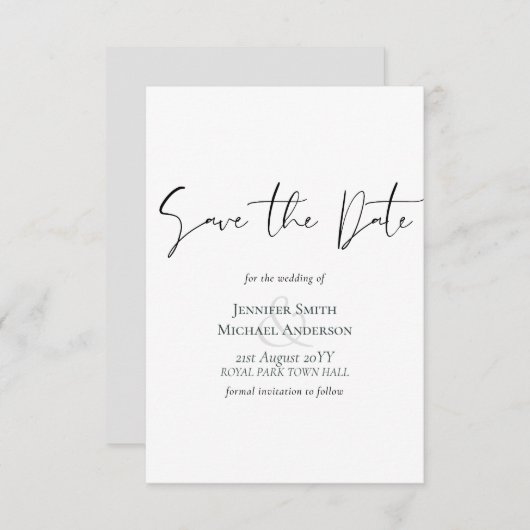 Klassieke Script Save the Date Wit met enveloppen (Voorkant / Achterkant)