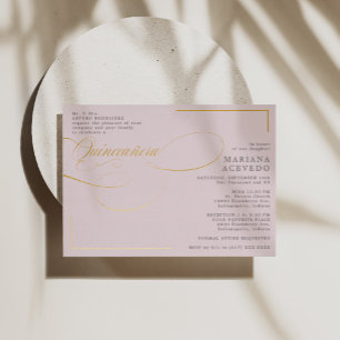 Klassieke script traditie wording roze Quinceañera Folie Uitnodiging