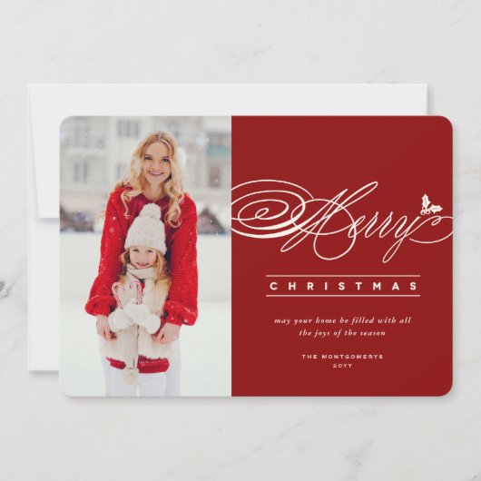 Klassieke scriptaserfoto van Merry Kerstmis Feestdagenkaart (Voorkant)