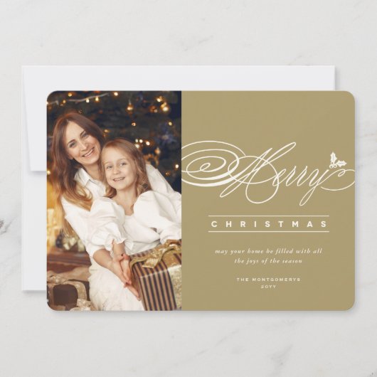 Klassieke scriptaserfoto van Merry Kerstmis Feestdagenkaart (Voorkant)