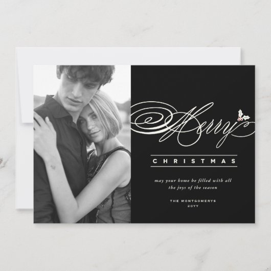 Klassieke scriptaserfoto van Merry Kerstmis Feestdagenkaart (Voorkant)