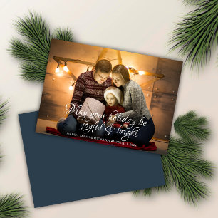 Klassieke Scripted Wish Navy Blue Foto Kerstmis Feestdagenkaart