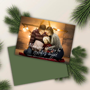 Klassieke Scripted Wish Varen Groene Foto Kerstmis Feestdagenkaart