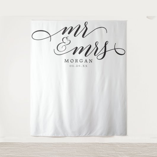 Klassieke scriptie Mr & Mrs trouw achtergrond bann Wandkleed (Voorkant)