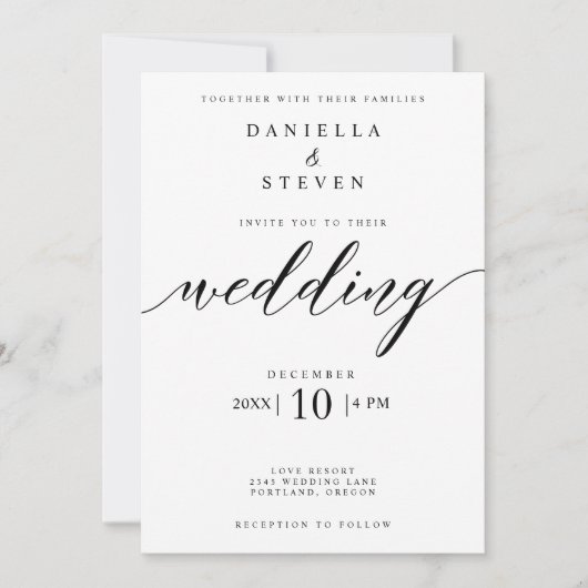 Klassieke scriptkalligrafie bruiloft-uitnodiging kaart (Voorkant)