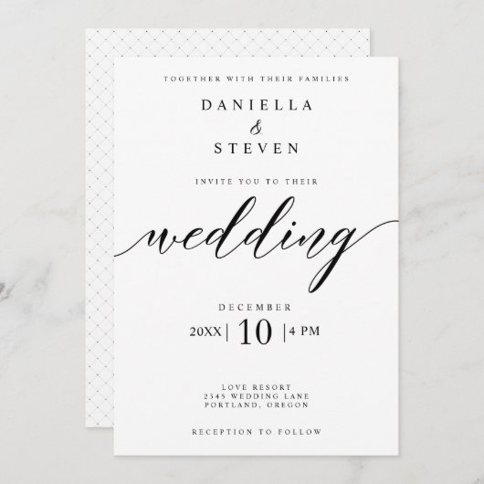 Klassieke scriptkalligrafie bruiloft-uitnodiging kaart (Voorkant / Achterkant)