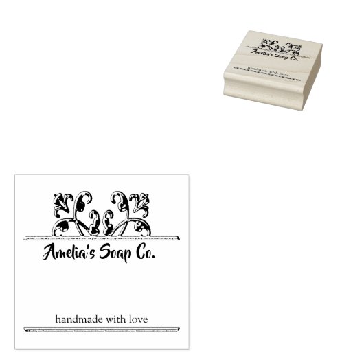 Klassieke scrollzeep Label Hood Art Stamp Rubberstempel (Gestempeld)