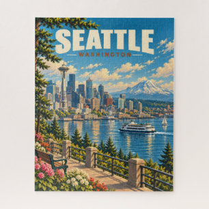 Klassieke Seattle Silhouet Mount Rainier Legpuzzel