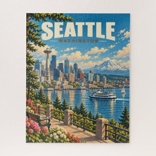 Klassieke Seattle Silhouet Mount Rainier Legpuzzel (Verticaal)