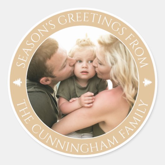 Klassieke Seizoen Groeten | Aangepaste foto Ronde Sticker (Voorkant)