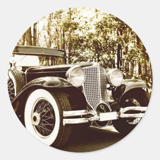 Klassieke Sepia auto Ronde Sticker (Voorkant)