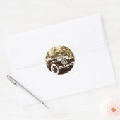 Klassieke Sepia auto Ronde Sticker (Envelop)