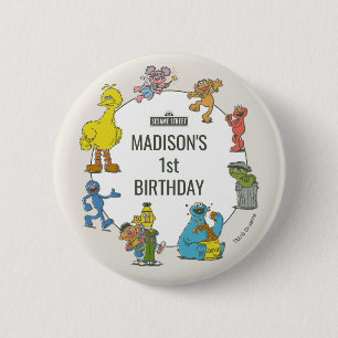 Klassieke Sesamstraat-personages Verjaardagsknop Ronde Button 5,7 Cm