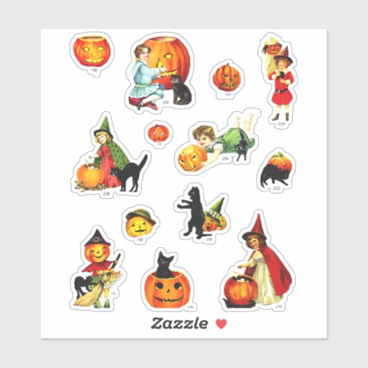 Klassieke Set van Heksenkat Pompoen Halloween Sticker (Vel)
