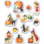 Klassieke Set van Heksenkat Pompoen Halloween Sticker (Voorkant)