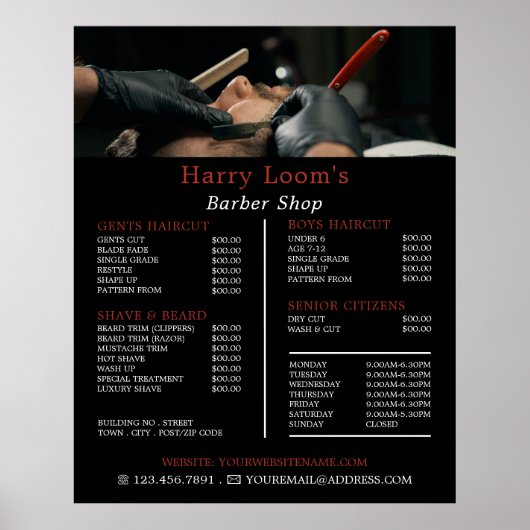 Klassieke shave, Mannen Barbers Price List Poster (Voorkant)