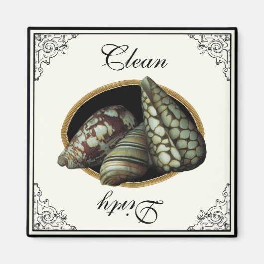 Klassieke Shells Zwart Schoon Vuil Vaatwasser Magn Magneet (Voorkant)