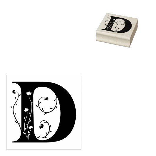 Klassieke sierletter D bloemmonogram Rubberstempel (Gestempeld)