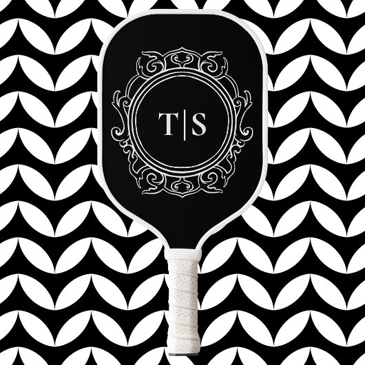 Klassieke Sierlijke Cirkel Witte Monogram Initiaal Pickleball Paddle