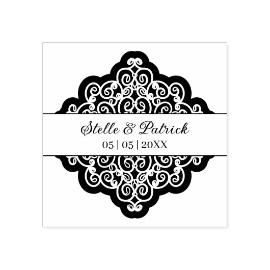 Klassieke sierlijke diamantvorm trouw- rubberstempel (Afrduk)