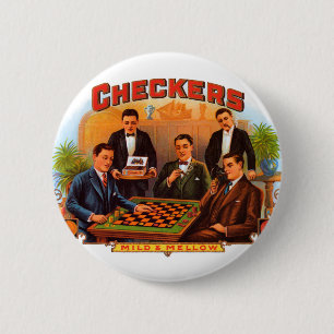 Klassieke Sigarettenlabel Kunst, Checkers Mild en Ronde Button 5,7 Cm