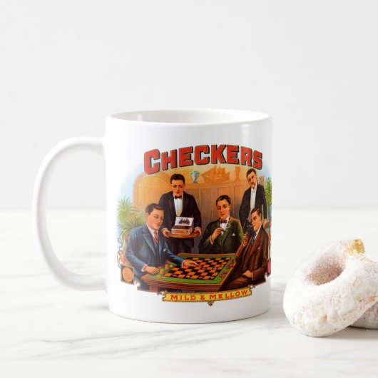 Klassieke sigarettenlabelkunst, Checkers Mild en M Koffiemok (Met donut)