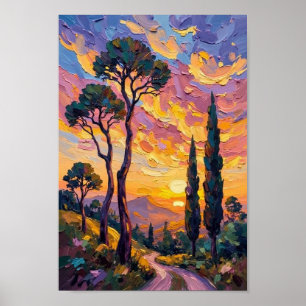 Klassieke Silhouet Kunst van Zonsondergang op het  Poster