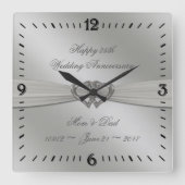 Klassieke Silver 25th Wedding Jubileum Wall Clock Vierkante Klok (Voorkant)