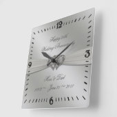 Klassieke Silver 25th Wedding Jubileum Wall Clock Vierkante Klok (Hoek)