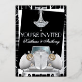 Klassieke SILVER Gatsby Deco Wedding Folie Uitnodi Folie Uitnodiging (Voorkant)