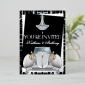 Klassieke SILVER Gatsby Deco Wedding Folie Uitnodi Folie Uitnodiging (Staand Voorkant)