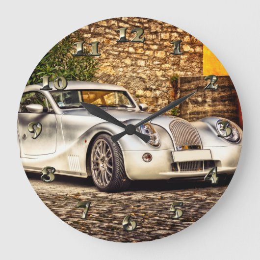 Klassieke Silver Sportauto Grote Klok (Voorkant)