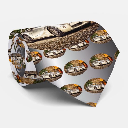 Klassieke Silver Sportauto Stropdas (Opgerold)