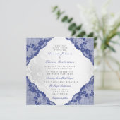 Klassieke Silver White Blue Navy Lace Wedding Kaart (Staand voorkant)