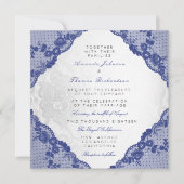 Klassieke Silver White Blue Navy Lace Wedding Kaart (Voorkant)