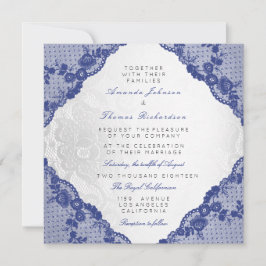 Klassieke Silver White Blue Navy Lace Wedding Kaart
