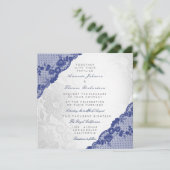 Klassieke Silver White Blue Navy Lace Wedding Kaart (Staand voorkant)