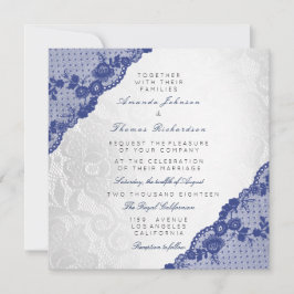 Klassieke Silver White Blue Navy Lace Wedding Kaart