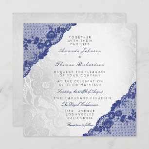 Klassieke Silver White Blue Navy Lace Wedding Kaart