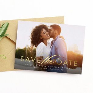 Klassieke simpele save the date één foto folie uitnodiging