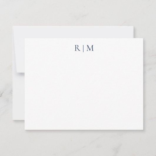 Klassieke Simple Blue Two Monogram Note Kaart Notitiekaartje (Voorkant)