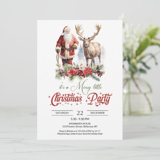 Klassieke Sinterklaas met rendierrode holly berry Kaart (Staand voorkant)