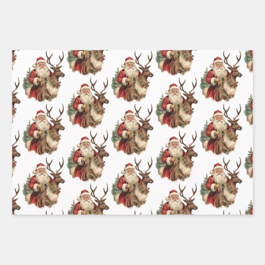 Klassieke Sinterklaas Rijden Een Rendier Kerstmis Inpakpapier Vel (Voorkant)