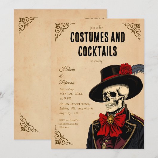 Klassieke Skelet Halloween Kostuums en Cocktails Kaart (Voorkant / Achterkant)