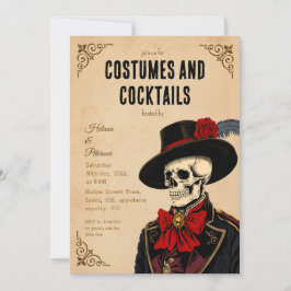 Klassieke Skelet Halloween Kostuums en Cocktails Kaart