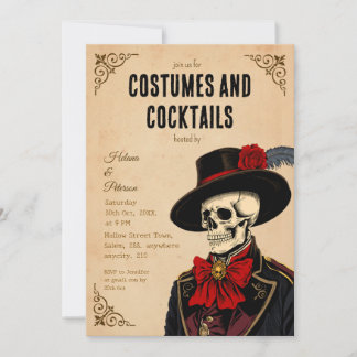 Klassieke Skelet Halloween Kostuums en Cocktails Kaart