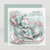 Klassieke slee van Kerstman in blauw, turquoise en Feestdagenkaart (Voorkant / Achterkant)