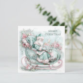 Klassieke slee van Kerstman in blauw, turquoise en Feestdagenkaart (Staand voorkant)