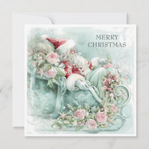 Klassieke slee van Kerstman Rood Blauw Turquoise R Feestdagenkaart