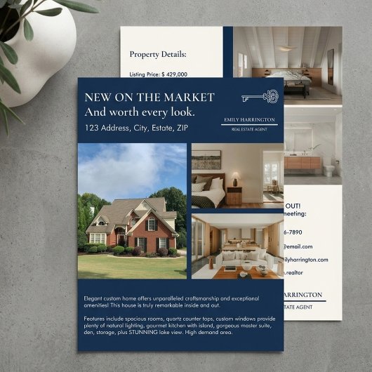 Klassieke Sleutel Lijst Navy Vastgoedmakelaar Flyer